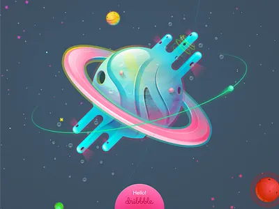Hello Dribbble digital art dribbble graphic hello illustration planet space