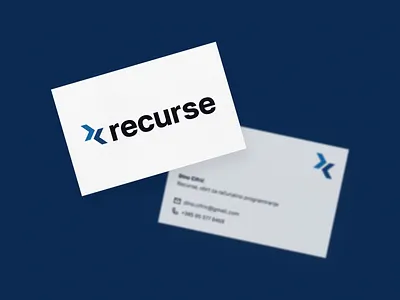 Recurse - Business card and logo design arrows blue business business card card code colors design developer elegant graphic design logo mockup modern project simple sketching vector women in design