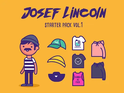 Josef Lincoln character cute dress hoodie mini moustach pack starter tshirt up vegan