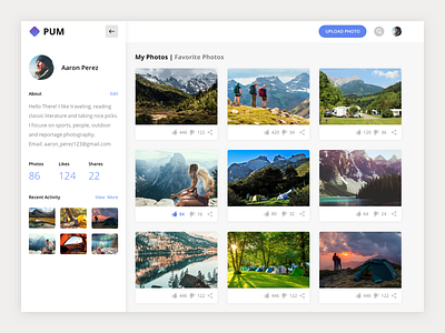 PUM - User Profile camping holiday instagram mountains photos sharing upload photo