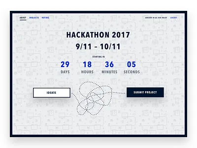 Internal Event Website avenir next condensed condensed countdown design hack hackathon icon landing page pattern timer web website