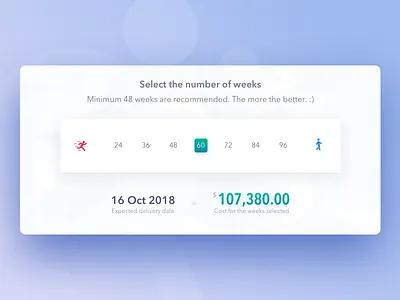 Number of weeks selector for one of the project. cost date delivery price radio selector throttle total ui web weeks