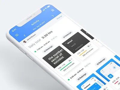 Activity screen activity app dashboard iphone x mobile productivity project management projects statistics team time tracking