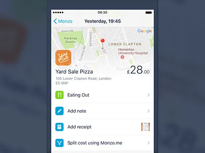 Transactions on Monzo bank fintech mozno party ui