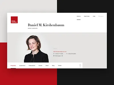 Attorney's bio page attorney bio contact editorial firm law microsite minimal ui website