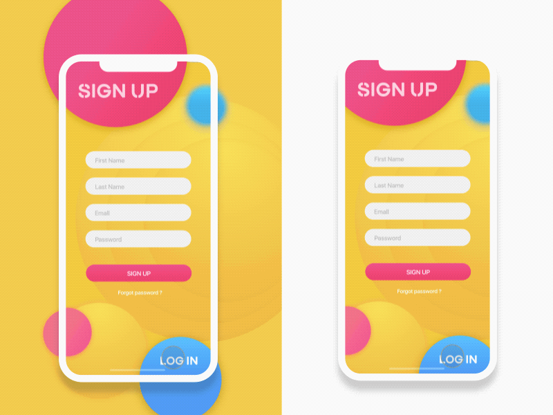 sign up／log in in sign up，log