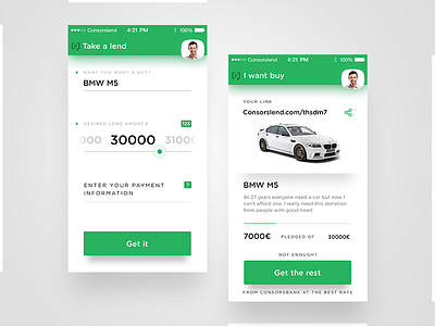 Consorslend app bank banking credit finance lend ui ux