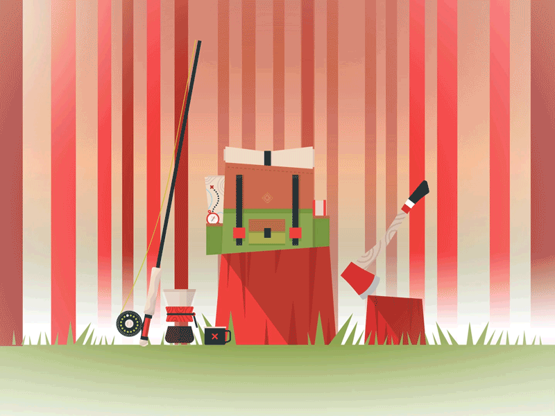 Camping Trip Essentials axe backpack camping chemex coffee compass fishing forest illustration map outdoors woods