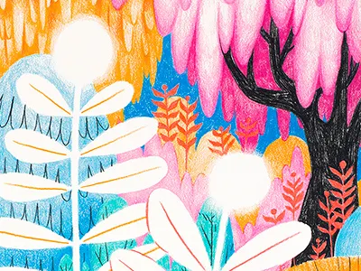 Magic Forest colored pencil forest illustration landscape nature neon traditional art traditional media trees woods