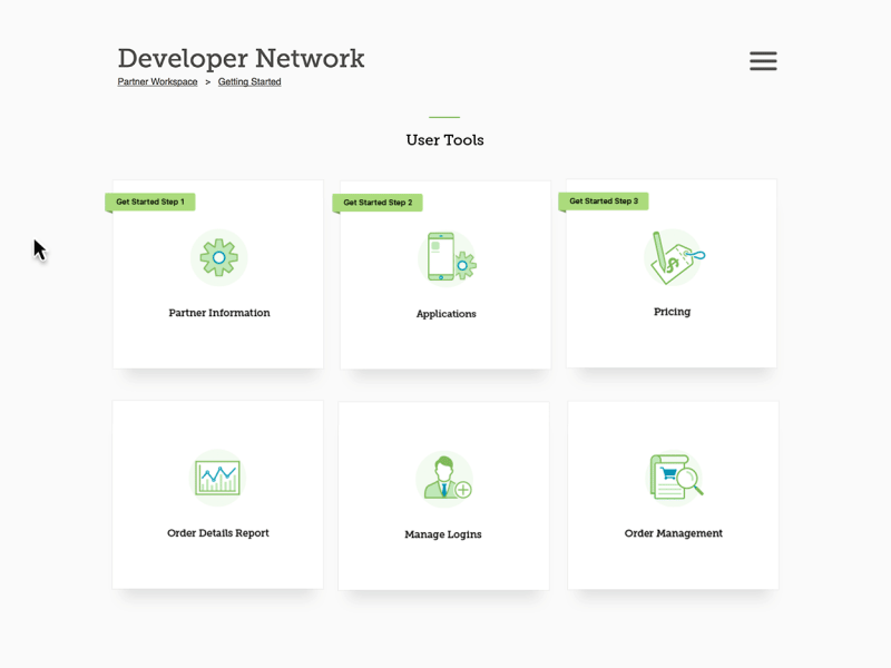 FDN User Tools Tile menus Hover animation card menu hover animation logins manage products order details order details report our services service icon settings tile menu tool menu user tools