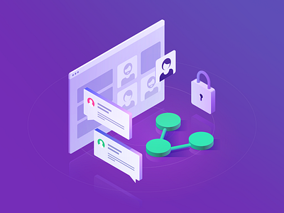 Participants bright chat gradient hero icon illustration isometric lock orthographic share vector vivid