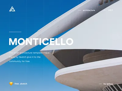 Monticello - Architecture Website Concept (free .sketch) architecture buildings clean construction free sketch gradient typography user experience user interface ux web design website