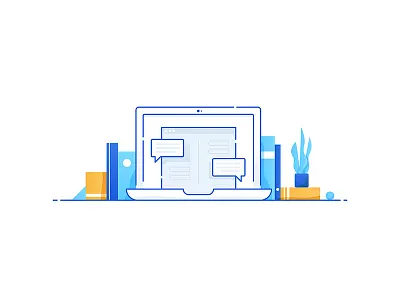 Laptop message books chat icon iconography illustration laptop message plant technology