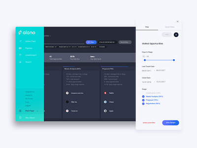 Real Time crm dashboard data design filter form navigation product saas sales ui ux