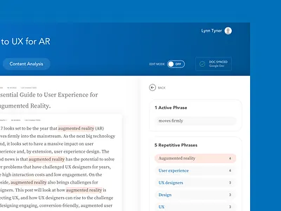 Content Analysis Feature - Resonate AI app article desktop editor interface ui ux writer writing