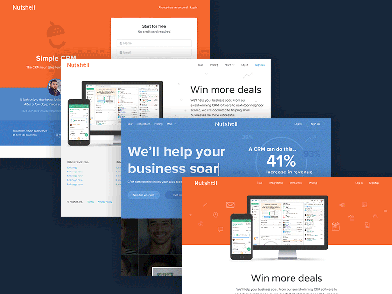 Nutshell Home Page Visual Exploration crm home page landing page nutshell work in progress