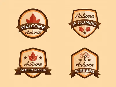Autumn Badges Collection 01 autumn autumn leaves brown emblem fall label leaf leaves logo nature ribbon season