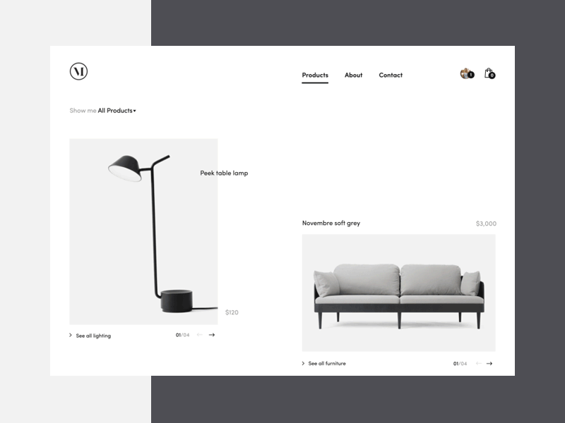 Thumbnail Interaction Exploration ecommerce interaction layout minimal modern motion product shop simple slider store thumbnails