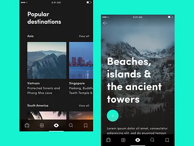 Travel App for iOS app destination homepage mobile travel