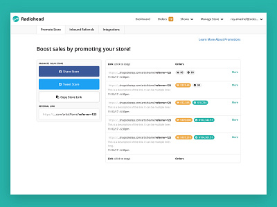 Sidestep - Promotion Links dashboard ui ux