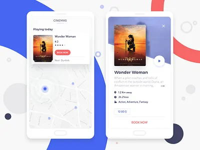 Discover Cinemas app card circle clean flat ios app map menu minimal mobile navigation ui ux