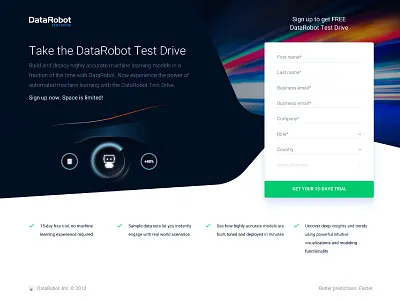 Freemium Marketing Campaign data science datarobot design freemium illustration interface landing machine learning test drive ui ux webdesign