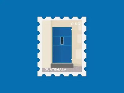 La Puerta 23 blue design door illustration panel postage puerta series stamp step stucco wall