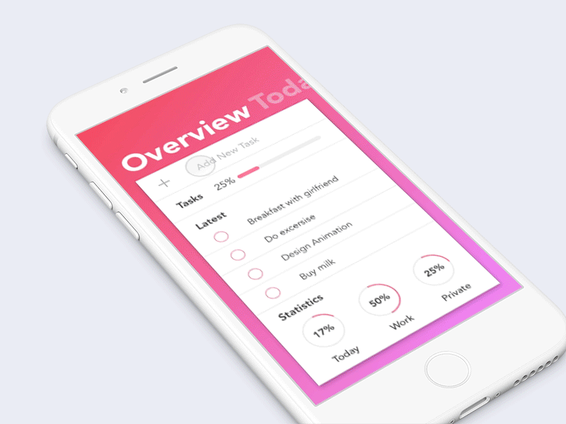 To Do App animation app gradient interface mockup overview slider swipe task to do ui ux