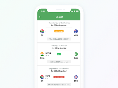 Cricket App cricket game india iphone x match scorecard sports ui