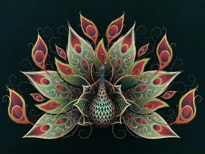 I am a peacock arabesque bird digitized feather illustration peacock