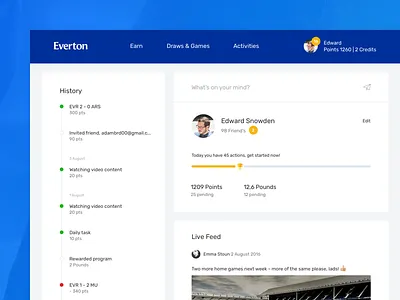 Gamification Widget, Profile page clean everton football gamification profile sports ui ux widget