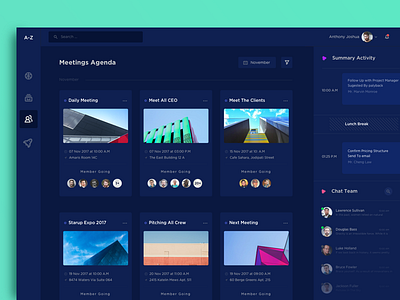 Dashboard Meeting Exploration account calendar chart dashboard management meeting plans profile schedule settings task user