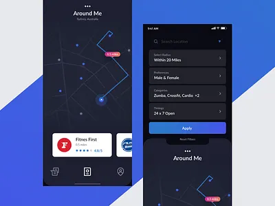Iphone X Notch Concept app discover gym interface ios iphonex map profile search trainer