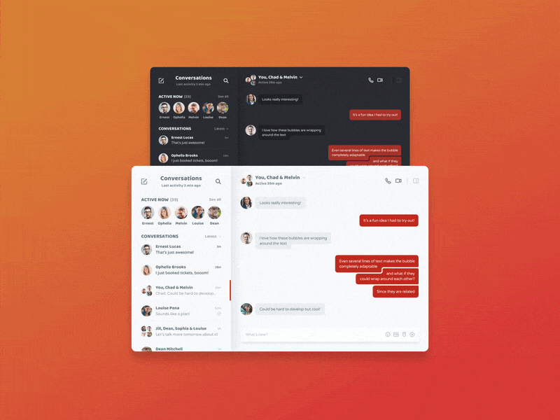 Conversations - Light vs Dark animation bubble chat communication conversation gif interaction interface ui ux webapp