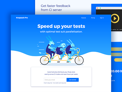 Knapsack Pro Landing Page animals app bike design flat homepage illustration landing ui ux vector web