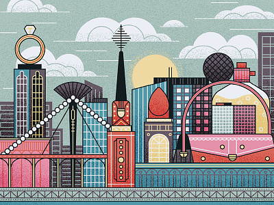 Düsseldorf city cosmetics design editorial flat graphic illustration jewellery shopping simple texture vector