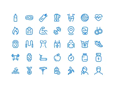 Motivational fitness Icons app icon fitness flat food gym icon icons illlustration ios iphone mobile outline