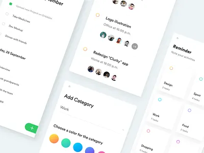To-do screens activities category colors minimal minimalistic reminder tasks to do todo