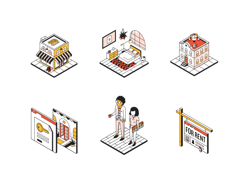 Isometricons apartment building house icon icon set illustration isometric people sign