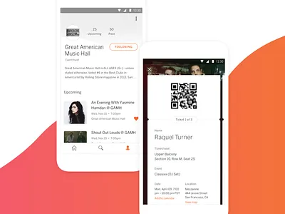 Eventbrite App - Profile & Tickets avatar cards code event follow gradient host organizer qr square ui