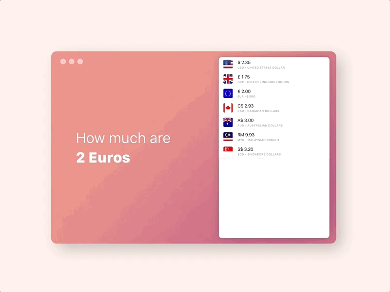 Daily UI 004 • Currency Calculator animation calculator currency calculator daily ui dailyui framer gradient mac os spring