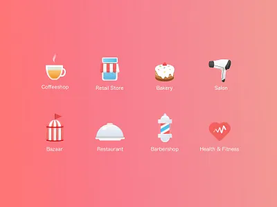 8 Business Icons bakery barbershop bazaar business coffeshop fitness health icons restaurant retail salon