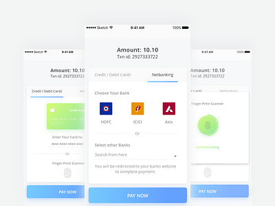 Payment Screens android fingerprint ios netbanking nfc payement ui ux