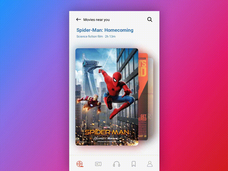 Card to Video Interaction animation cards design motion movies principle showtimes trailer video