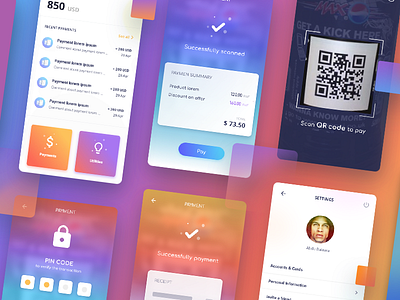 Payment App I. app design flat gradient home illustration mobile payment settings ui ux