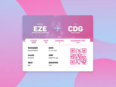 #DailyUi: #024 Boarding Pass 024 arg boardingpass dailyui design france paris ui ux