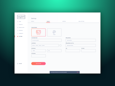 Daily UI / Day 007 daily ui day007 settings menu snackbar soylent webapp