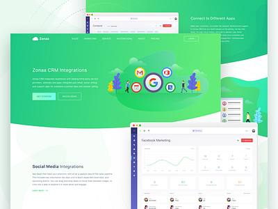 CRM Website - Integrations crm dashboard header illustration landing page marketing pricing resources saas sales software solution