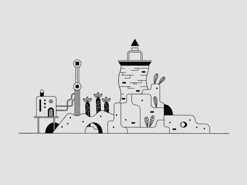 Laser Island animation gif island laser machine mechanical plant tree witness