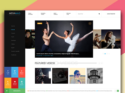 Mega Mag Blog Magazine News Editorial Theme advertising article blog international lifestyle magazine megamenu miscellaneous psd rating responsive youtube